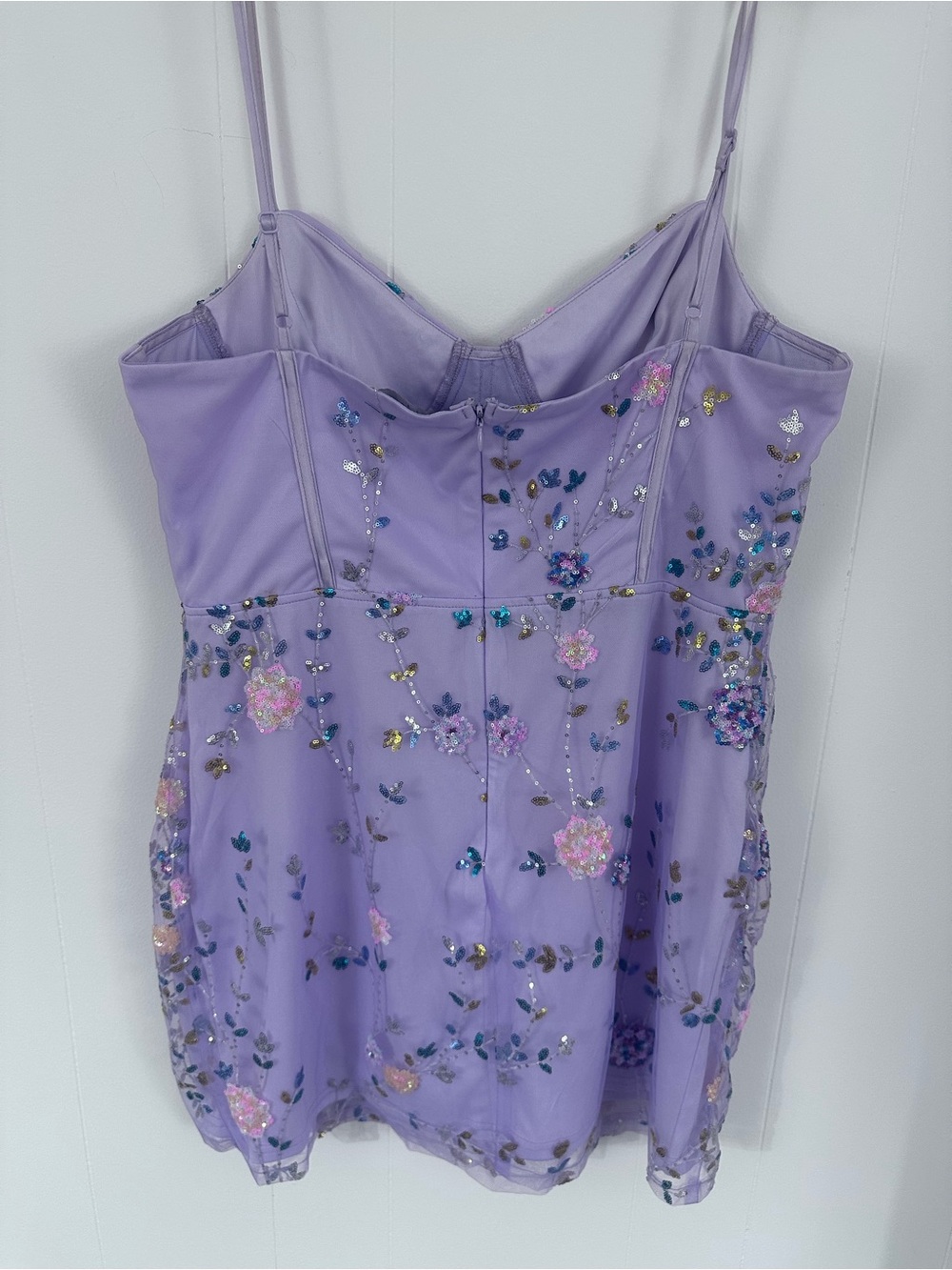 Lulu’s Lavender Floral Sequin Mesh Mini Dress - Picture 3 of 7